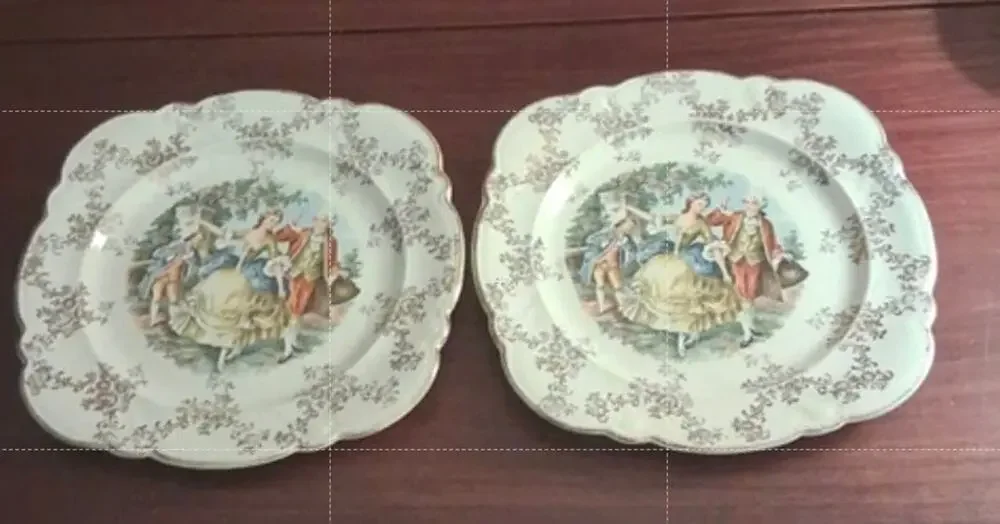 Set of 2 1941 Royal China Warranted 22 KT Gold Square Salad Plates